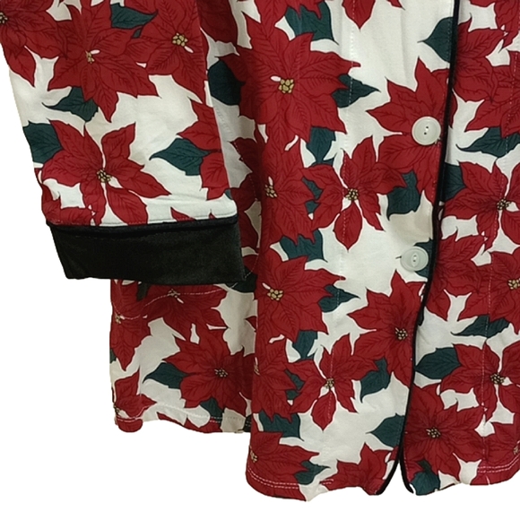 🆕 BED HEAD PAJAMAS WHITE WOMENS NIGHT GOWN / ROBE WITH RED POINSETTIA PRINT - Picture 3 of 11